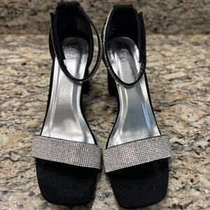 Womens Size 9 Black Dressy Heels with Rhinestone Straps